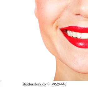 Perfect Smile With White Healthy Teeth And Red Lips, Dental Care Concept