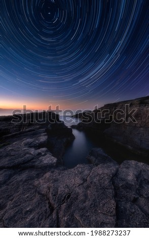 Similar – Image, Stock Photo Rocky cliff with sunset on the horizon