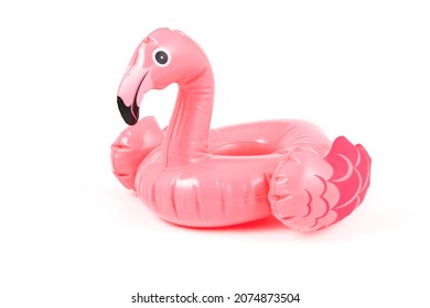 Perfect Summer Accessory For The Beach With Inflatable Flamingo Cup Holder On White Background