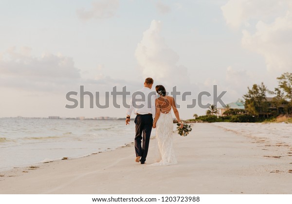 Perfect Sunset Destination Beach Wedding Beautiful Stock
