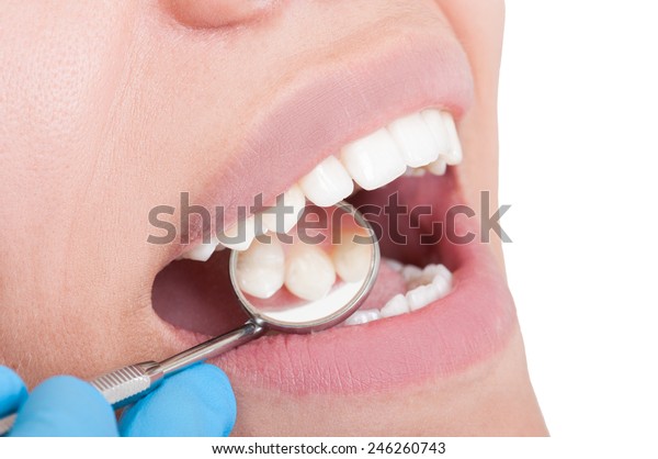 Perfect Teeth Dentist Mirror On White Stock Photo Edit Now 246260743