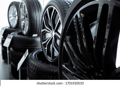 perfect wheels represented for a new business class car in dealership. modern stylish model of wheels. cars, automobile industry