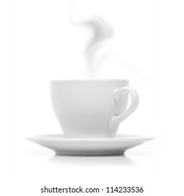 Perfect White Coffee Cup With Steam Isolated On White