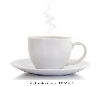 Perfect White Coffee Cup With Steam Isolated On White