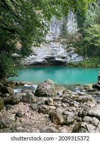 Perfectly Blue Lake Ritsa. Abkhazia