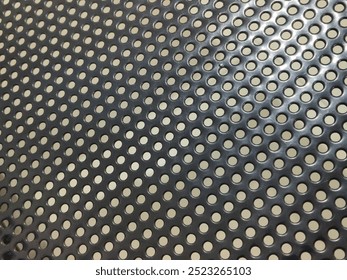 Perforated black metal panel background. White metal plate with dots. Aluminum punching metal - Powered by Shutterstock