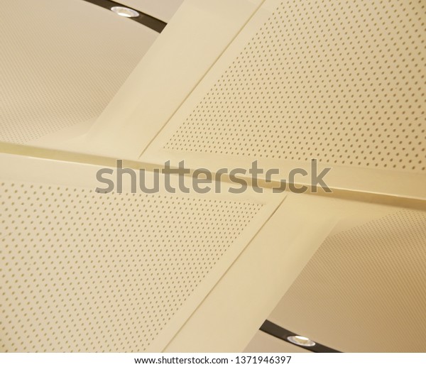 Perforated Ceiling Panels Fragment Modern Office Stock Photo Edit