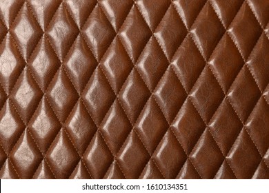 Perforated Leather Texture Background For Design, Dark Red. Illustration. Texture, Color, Artificial Leather With Stitching