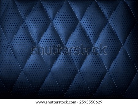 Perforated leather texture background for design, Dark blue. illustration. Texture, color, artificial leather with stitching