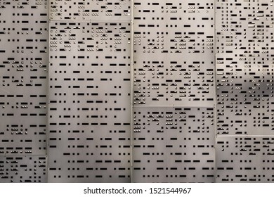 Perforated Metal Facade Cladding Panels. Abstract Architecture and Technology Background. Full Frame High resolution photography.