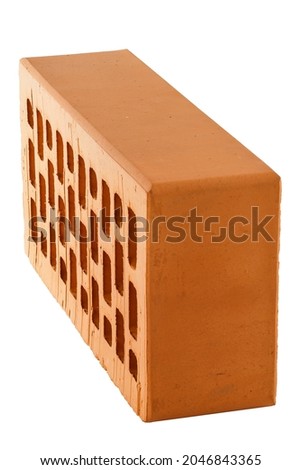 Perforated red brick isolated on white background in rowlock stretcher perspective