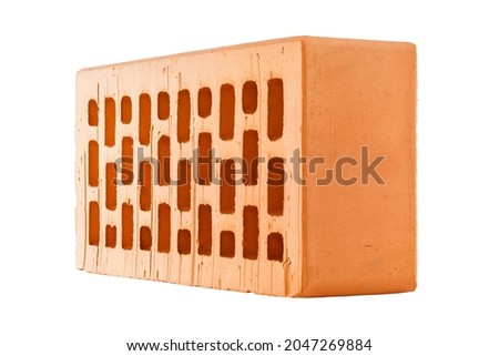 Perforated red brick isolated on white background in rowlock perspective