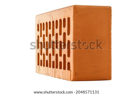 Perforated red brick isolated on white background in rowlock perspective