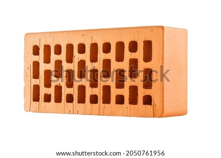 Perforated red brick isolated on white background in rowlock perspective