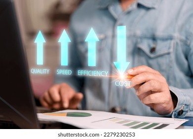 Performance concept of increase quality, speed, efficiency and reduce cost. Efficiency Business Concept. Business performance management and improvement concept. Cost reduction Concept.