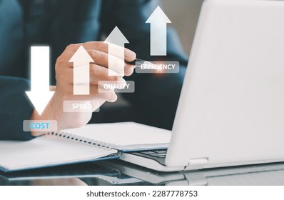 Performance concept of increase quality, speed, efficiency and reduce cost. Efficiency Business Concept. Business performance management and improvement concept.