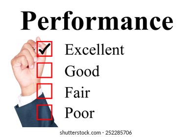 Performance evaluation form tick excellent by businessman