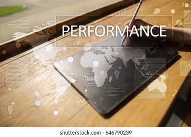Performance indicator on virtual screen. KPI. Business growth strategy.