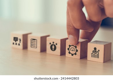 Performance management concept.  
Implementing effective strategies for improve employee engagement, productivity and overall business success. Setting goals, monitoring progress and evaluating. - Powered by Shutterstock