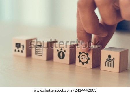 Performance management concept.  
Implementing effective strategies for improve employee engagement, productivity and overall business success. Setting goals, monitoring progress and evaluating.