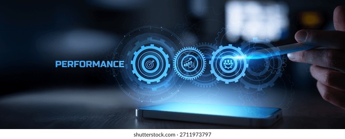 Performance Optimization and Team Efficiency Illustrated Through Digital Interface and Data Icons.