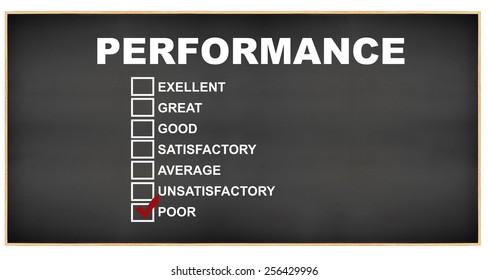Performance Poor check box: Excellent, Great, Good, Satisfactory, Average, Unsatisfactory, Blackboard isolated on white background