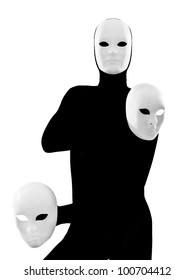 Performer Man Mime With Mask On Studio Isolated On White Background