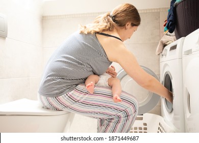 Performing Everyday Chores Holding Child In Your Arms