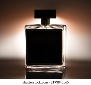 Perfume Bottle With Place For Text. Black Color On A Light Background. Spray. Modern Luxury Parfum De Toilette.