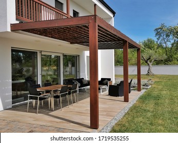 Pergola and terrace of modern prefabricated house