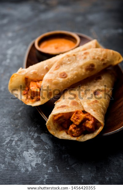 Peri Peri Paneer Chapati Frankiewraproll Selective Stock Photo ...