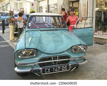 Perigueux, France - September 1, 2018 : Front View Of A Ami 6 Car, At A Vintage Car Show.