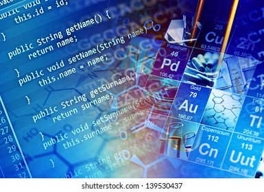 Periodic Table Of Elements And Laboratory Tools. Science Concept