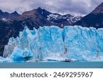Perito Moreno glacier blue ice in Patagonia, Argentina. Patagonian beautiful mountain scenery of the national park Los Glaciares on the border Argentina and Chile stunning glacier ice landscape