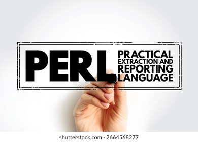PERL - Practical Extraction and Reporting Language is a family of two high-level, general-purpose, interpreted, dynamic programming languages, acronym stamp concept background