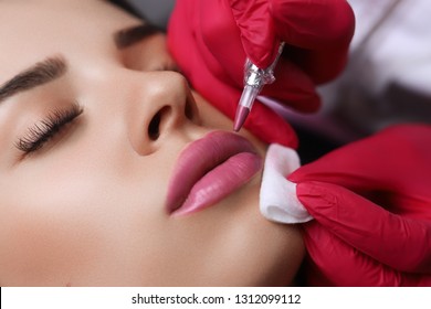 Permanent Make-up on her Lips.