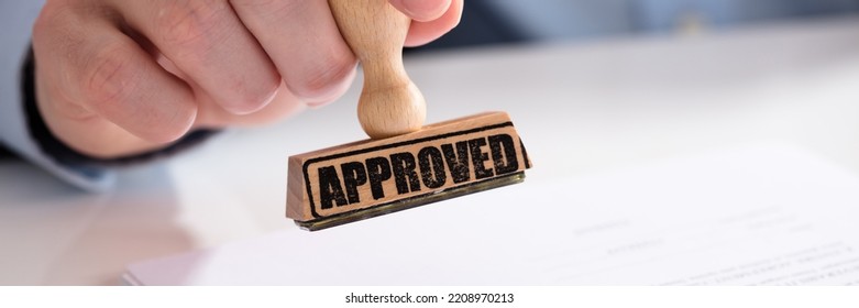 Permit Approve Stamp. Person Hand At Work