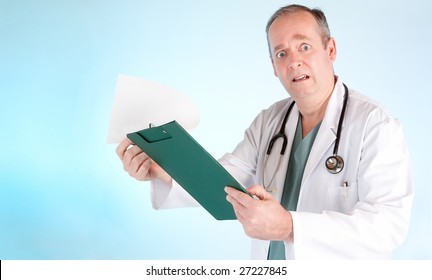 Perplexed Doctor Reading Out Disappointing Medical Test Result