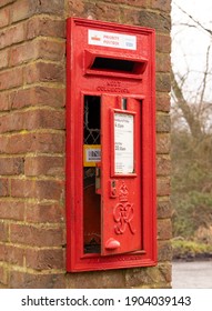 Perry Green, Much Hadham, Hertfordshire. UK. January 27th 2021. Village Royal Mail Post Box With Its Door Left Open.