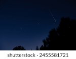 Perseid meteor shower, Milky way stars and landscape silhouettes.