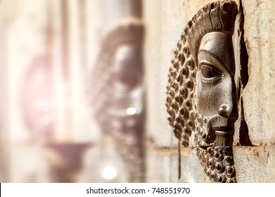 Persepolis is the capital of the ancient Achaemenid kingdom. sight of Iran. Ancient Persia. Bas-relief carved on the walls of old buildings. Selective focus.