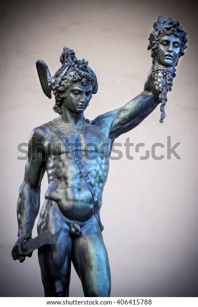 perseus holding medusa's head painting