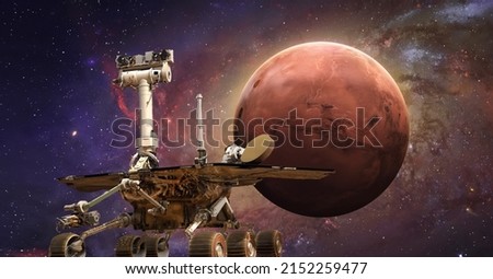 Perseverance Mars Mission. Mars planet and rover in space. Solar system exploration. Elements of this image furnished by NASA