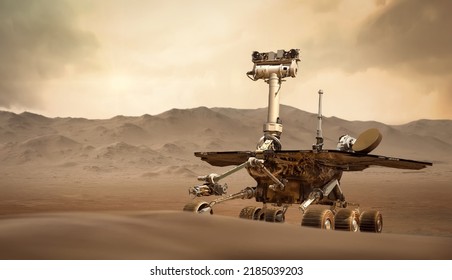 Perseverance Mars Mission. Red planet and rover in surface. Solar system exploration. Elements of this image furnished by NASA - Shutterstock ID 2185039203
