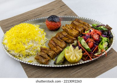 Persian Iranian Chenjeh With Saffron Rice And Salad 