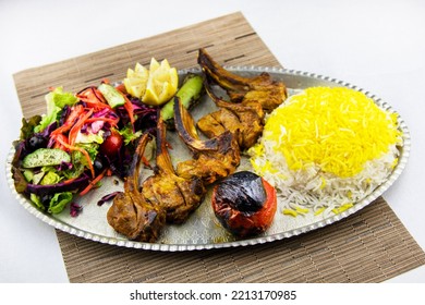 Persian Iranian Shishlig With Saffron Rice And Salad 