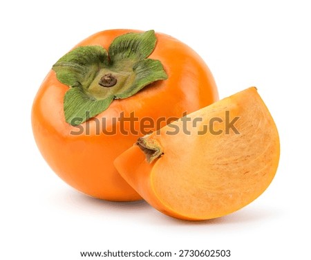 Persimmon fruit with slice isolated on white background.