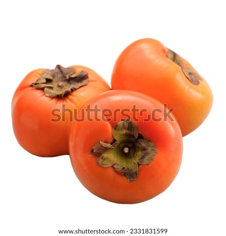 Persimmons, groups of orange color fruit isolated on white background.
