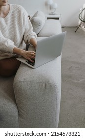 Person, Businesswoman Using Laptop Computer. Shopping Online, Branding Online Store, Sending Message, Make Video Call, Sending Email, Writing Text, Work. Blank Copy Space Mockup Screen Template