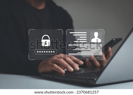 Person confidentiality, NDA(Non-disclosure agreement). Management system with employee privacy. private document data protected, Technology access password identity manage business platform.